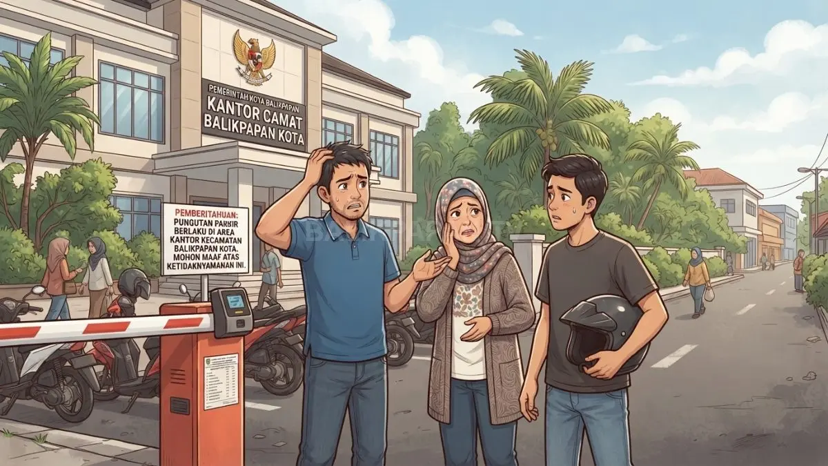 Ilustrasi warga resah akibat pungutan parkir di Kantor Kecamatan Balikpapan Utara yang dipersoalkan masyarakat setempat. (BTV/AI)