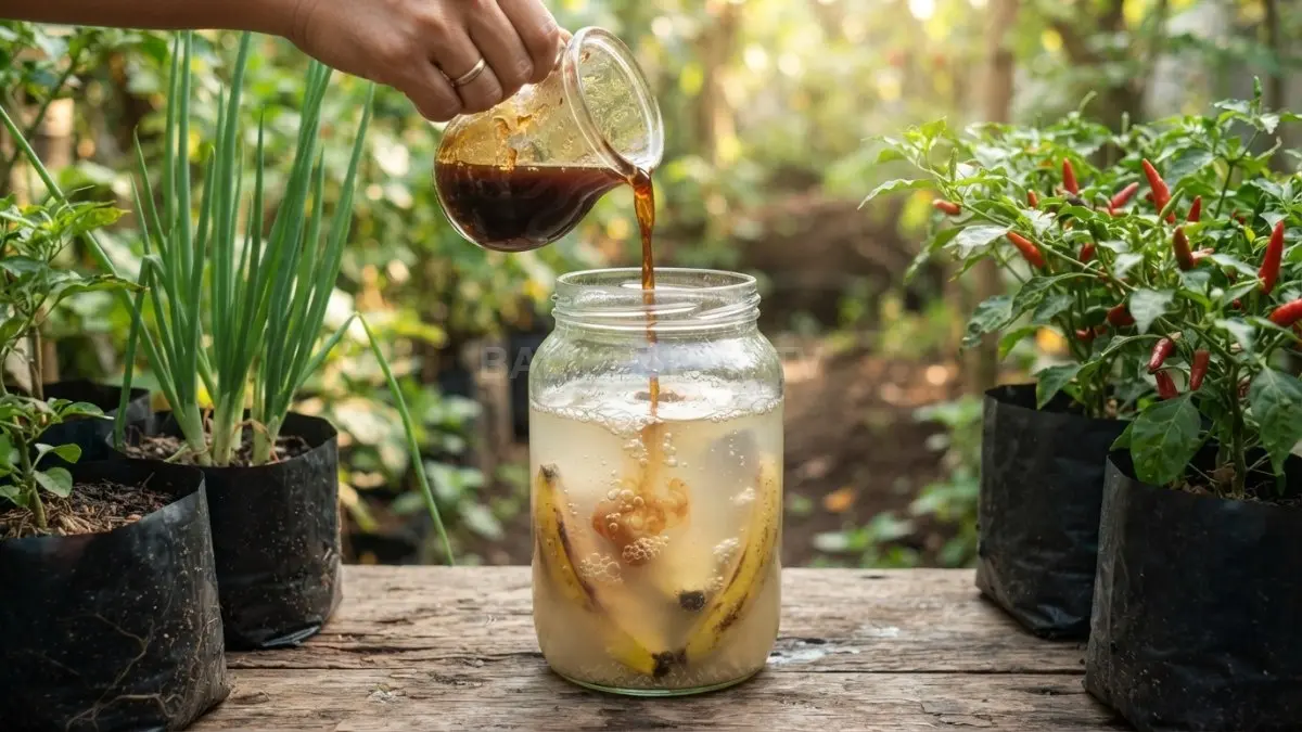 Larutan gula merah atau molase ditambahkan untuk mempercepat proses fermentasi bahan pemicu pupuk organik. (BTV/Ai)