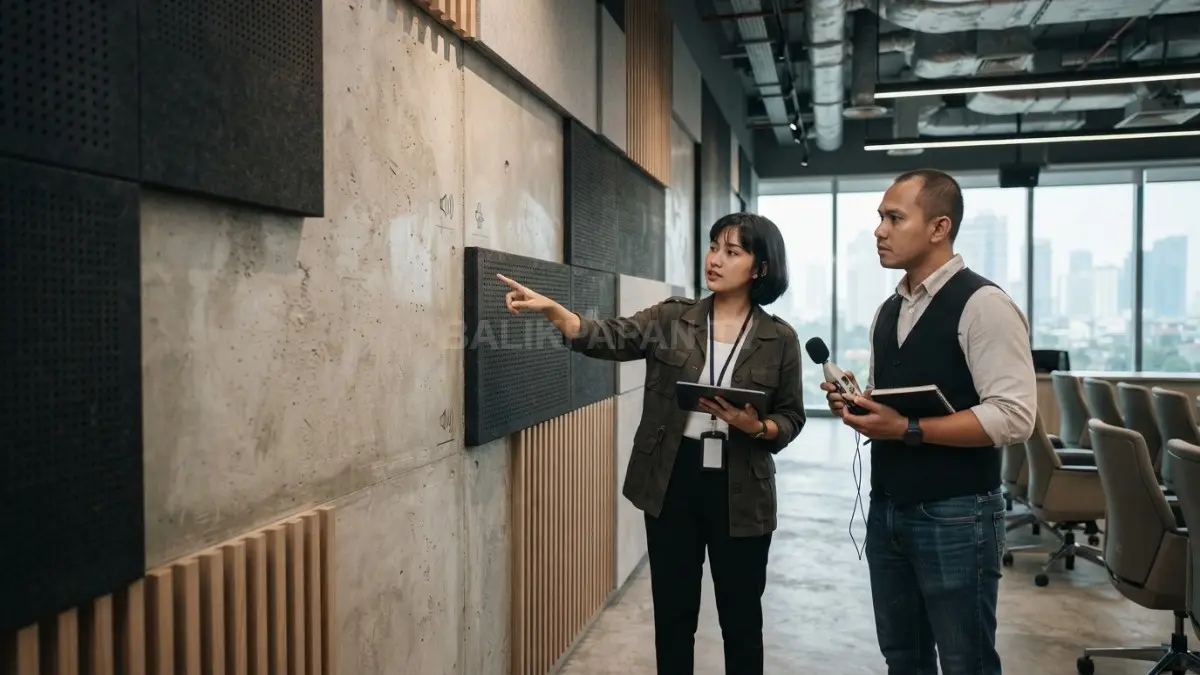 Material akustik memadukan beton dan panel penyerap suara untuk menciptakan navigasi berbasis gema alami efektif. (BTV/AI)