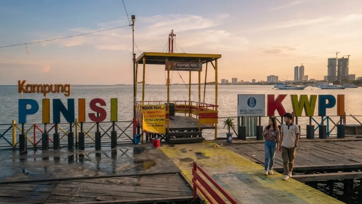 Panorama laut terlihat dari ujung Kampung Pinisi, melengkapi pesona wisata berbasis budaya di Balikpapan. (BTV/AI)