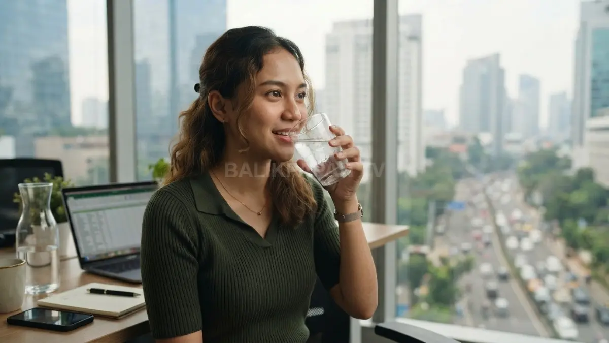 Air putih membantu menjaga keseimbangan cairan tubuh, cegah dehidrasi dengan minum delapan gelas setiap hari. (BTV/AI)