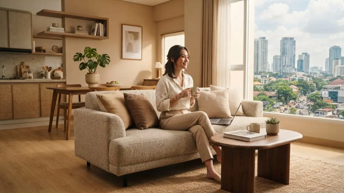 Beige dan cokelat muda menghadirkan kehangatan elegan harmonis modern nyaman untuk setiap dapur minimalis (BTV.AI)