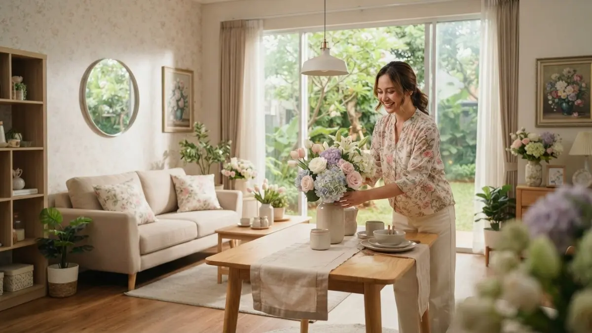 Dekorasi rumah musim bunga dengan nuansa floral, warna pastel, dan sentuhan elegan sepanjang tahun (BTV/AI)
