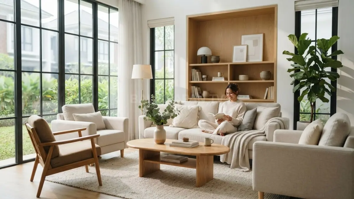 Dekorasi Scandinavian Classic menghadirkan ruang elegan dengan warna netral kayu natural dan cahaya alami hangat (BTV/AI)
