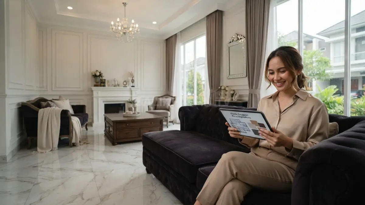 Estimasi biaya dekorasi Classic Eropa menunjukkan perpaduan material mewah dengan anggaran bertahap untuk rumah elegan (BTV/AI)
