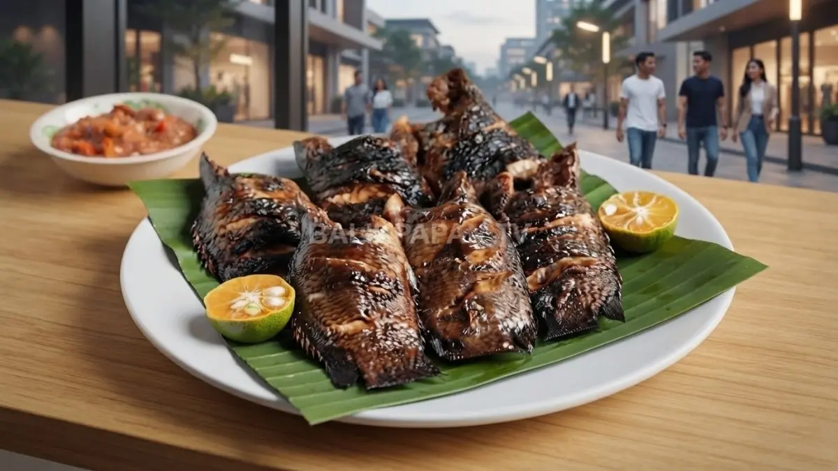Hidangan papuyu bakar bambu yang telah matang dengan tampilan rempah alami. (BTV/Ai)