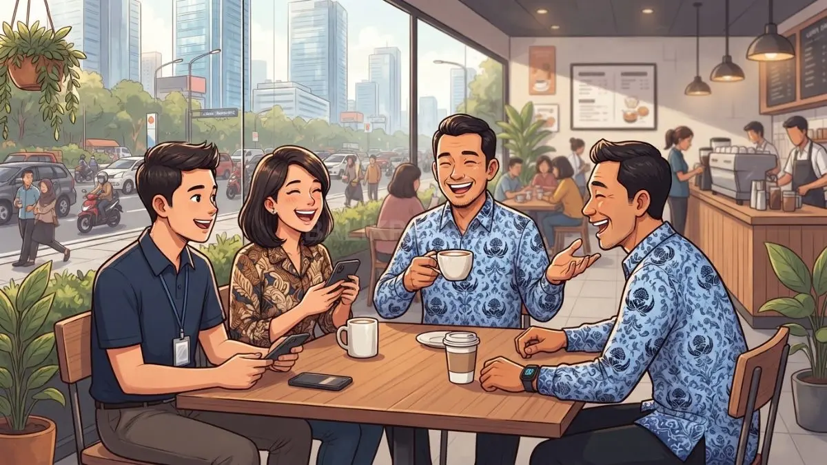 Ilustrasi ASN diduga nongkrong saat jam dinas menjadi sorotan terkait kedisiplinan pelayanan publik optimal nasional. (BTV/AI)