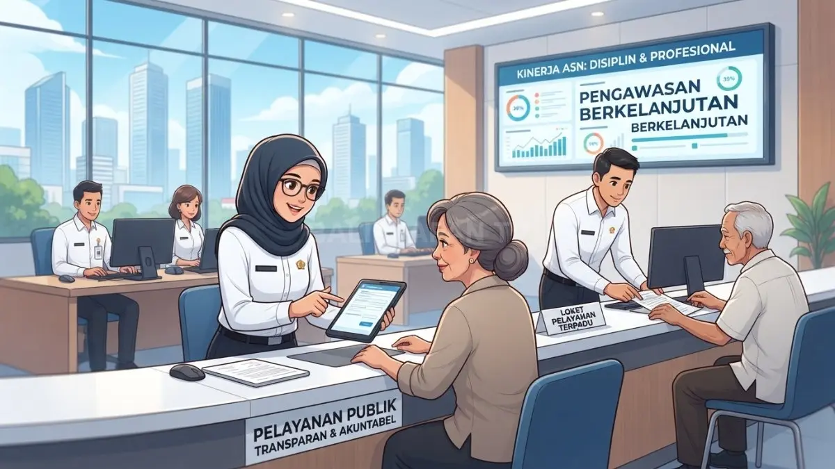 Ilustrasi disiplin aparatur sipil negara mendukung pelayanan publik profesional melalui pengawasan transparan dan akuntabel berkelanjutan. (BTV/AI)