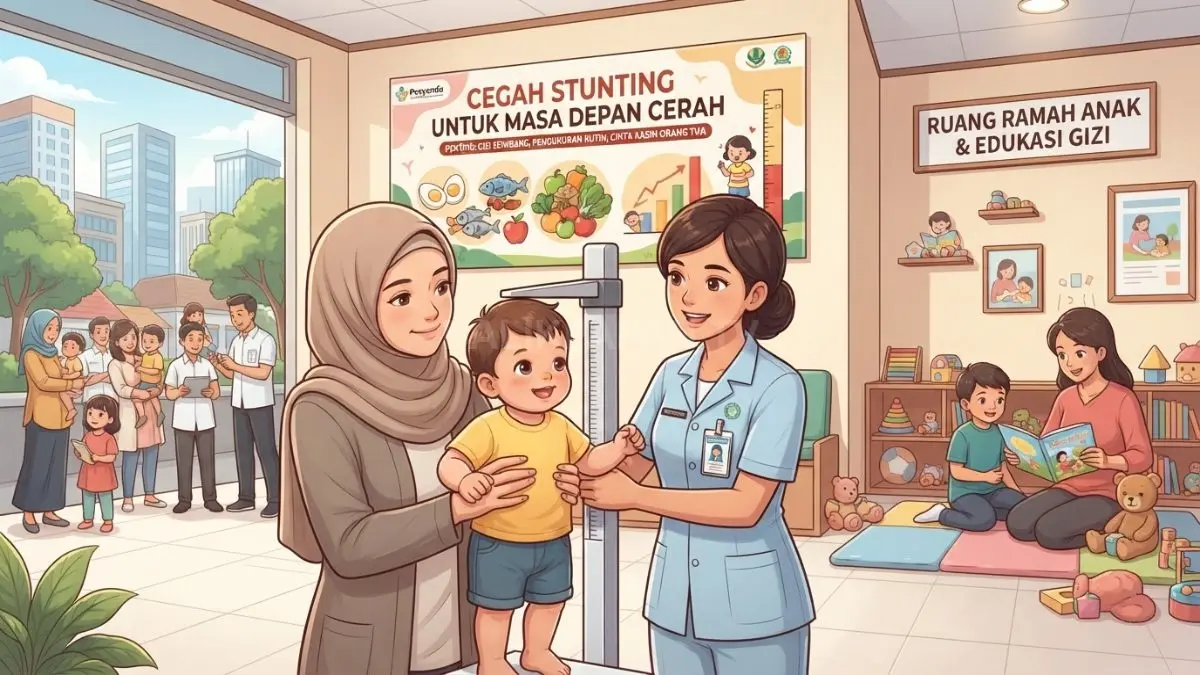 Ilustrasi petugas memberikan edukasi kepada keluarga tentang pencegahan stunting dan perlindungan anak di lingkungan masyarakat setempat (BTV/AI)