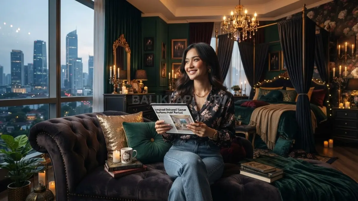 Inspirasi kamar bertema kerajaan fantasi memadukan furnitur klasik, pencahayaan hangat, dan dekorasi berkarakter megah elegan abadi. (BTV/AI)
