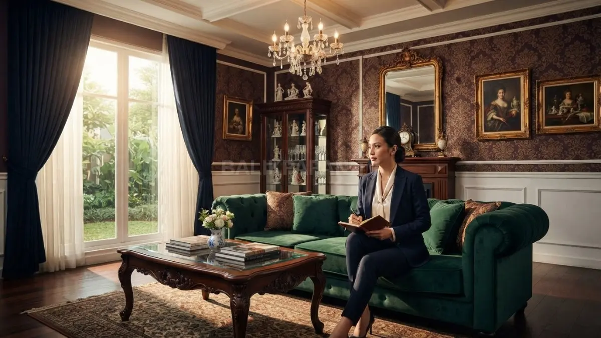 Interior Victorian klasik Eropa menampilkan ukiran mewah, furnitur elegan, dan nuansa hangat dengan sentuhan premium (BTV/AI)
