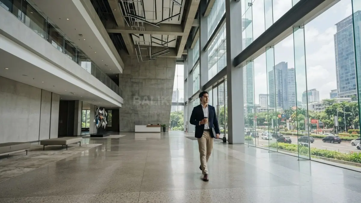 Langit-langit tinggi dengan ruang vertikal lega menciptakan kesan megah, lapang, dan elegan meski furnitur terbatas. (BTV/AI)
