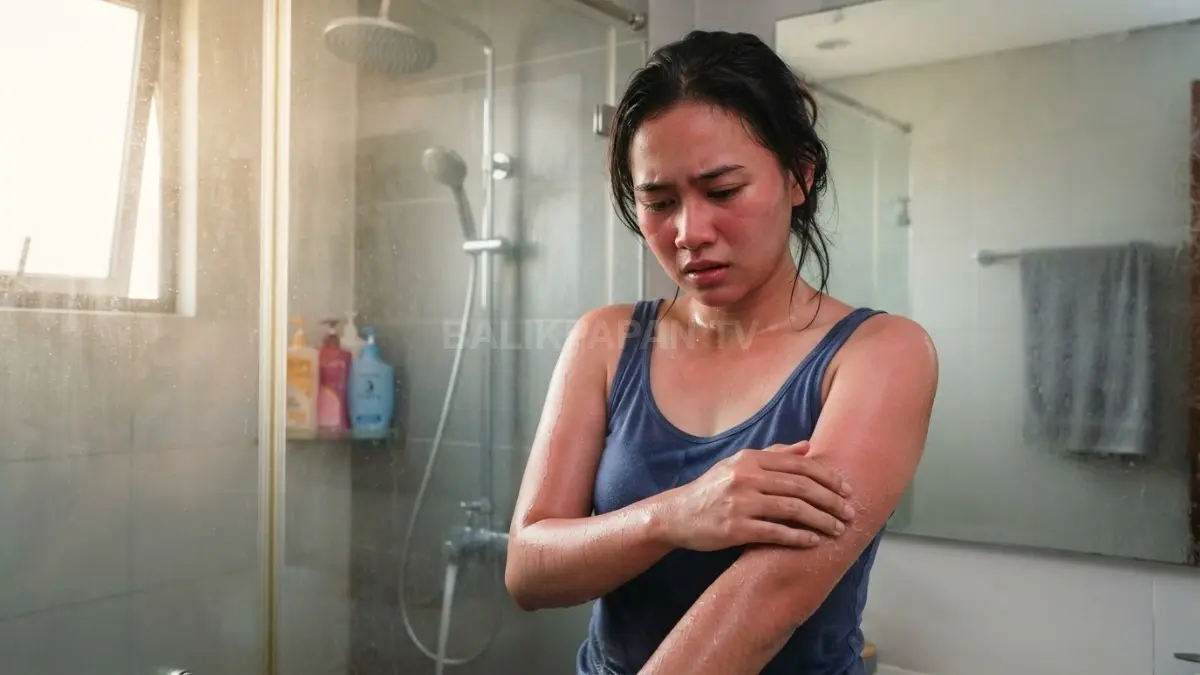 Mandi air yang terlalu panas berpotensi merusak skin barrier serta membuat kulit menjadi gatal. (BTV/Ai)