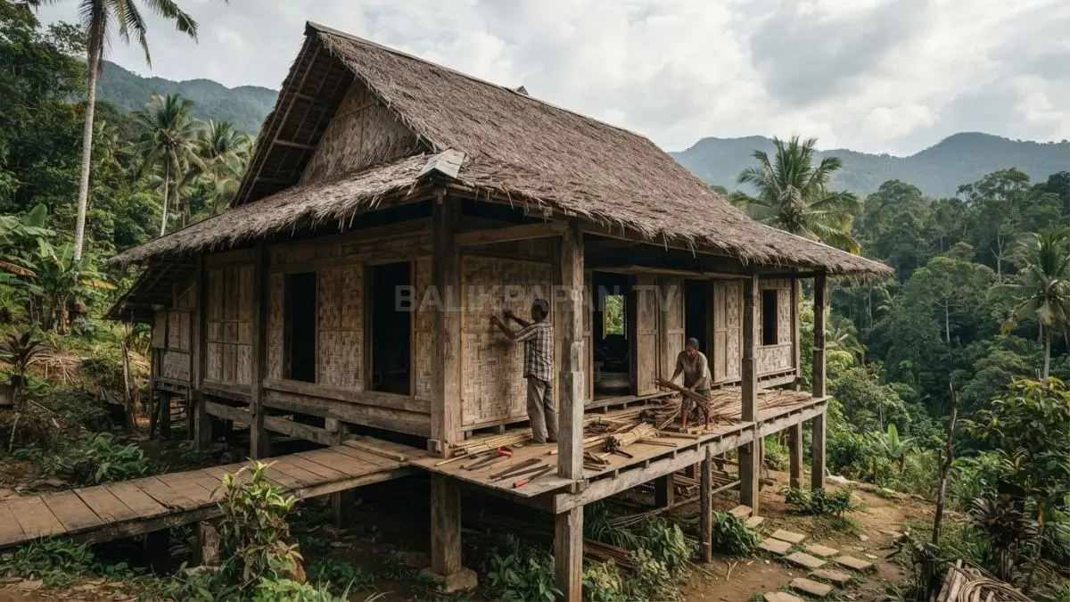 Material lokal seperti kayu dan bambu berpadu dengan konstruksi adaptif iklim untuk menjaga kenyamanan rumah (BTV/AI)
