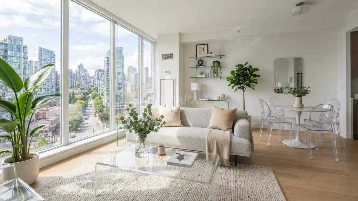 Penggunaan furnitur bening secara efektif memberikan ilusi visual ruang tetap terasa lapang dan luas. (BTV/Ai)