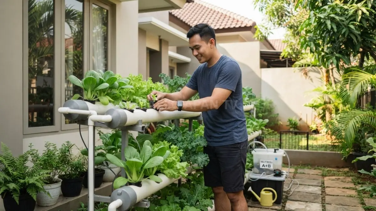 Rak hidroponik sederhana menghadirkan sayuran segar di rumah dan mendukung gaya hidup sehat. (BTV/AI)
