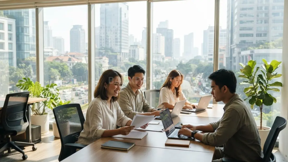 Ruang kerja modern dengan pencahayaan alami menciptakan suasana yang nyaman dan mendukung produktivitas (BTV/AI)