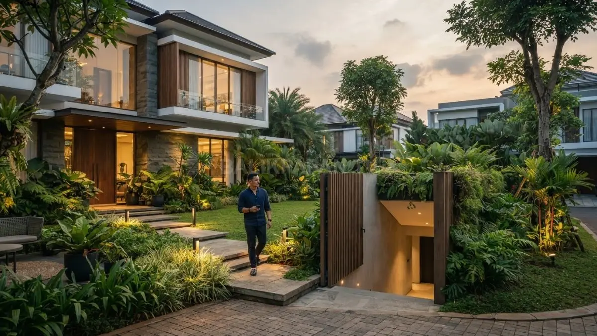 Rumah dengan ruang rahasia menyatu taman menghadirkan konsep hunian unik, privat, dan penuh kreativitas. (BTV/Ai)
