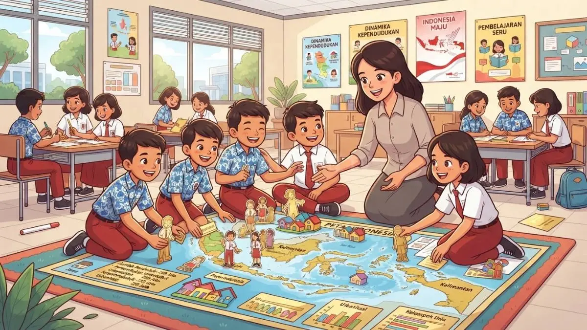 Siswa memainkan Paper Emas sebagai media pembelajaran kependudukan yang menyenangkan sekaligus meningkatkan kolaborasi sekolah kreatif. (BTV/AI)