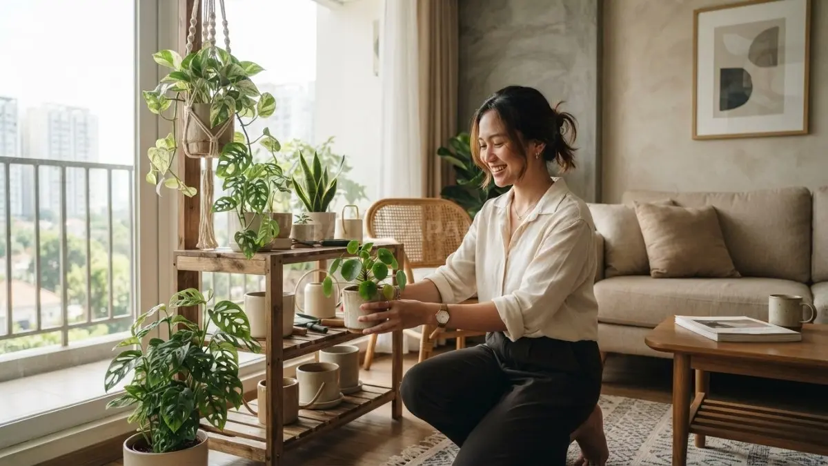 Tanaman indoor mempercantik ruang tamu sekaligus menghadirkan suasana segar, nyaman, dan menenangkan setiap hari (BTV/AI).