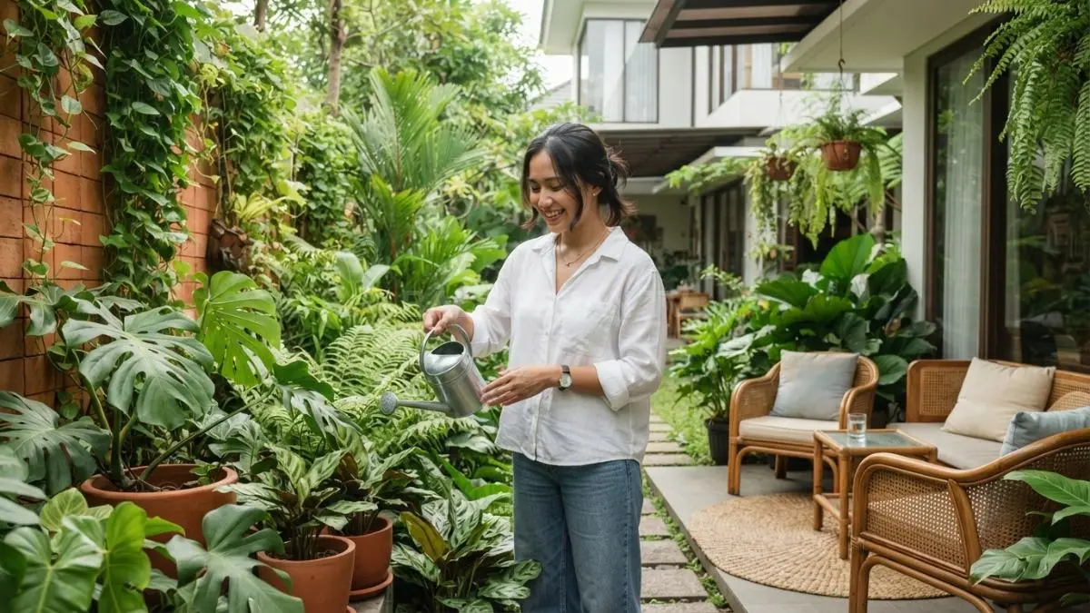 Tanaman membantu menghasilkan oksigen, menyerap panas, serta membuat area rumah terasa lebih nyaman alami (BTV/AI.)