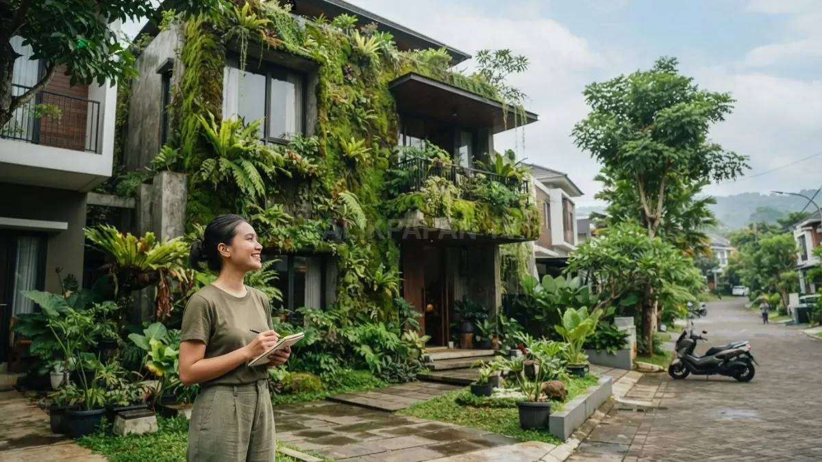 Tren rumah berlumut semakin diminati berkat desain ramah lingkungan yang menyatu alami dengan perubahan iklim global. (BTV/AI)
