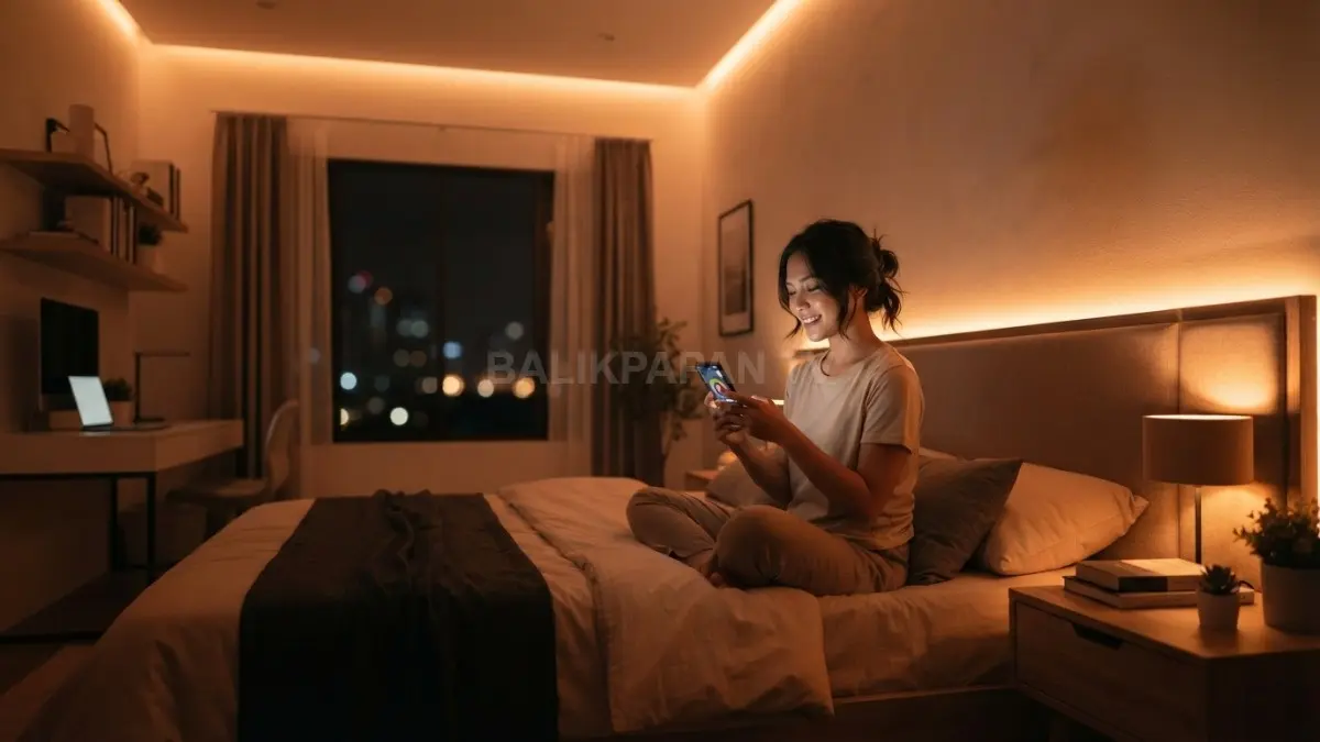  Ubah suasana ruangan dalam sekejap dengan Smart RGB LED Strip. Atur warna sesuai mood dan nikmati pencahayaan yang hangat, modern, dan estetik (BTV/AI).