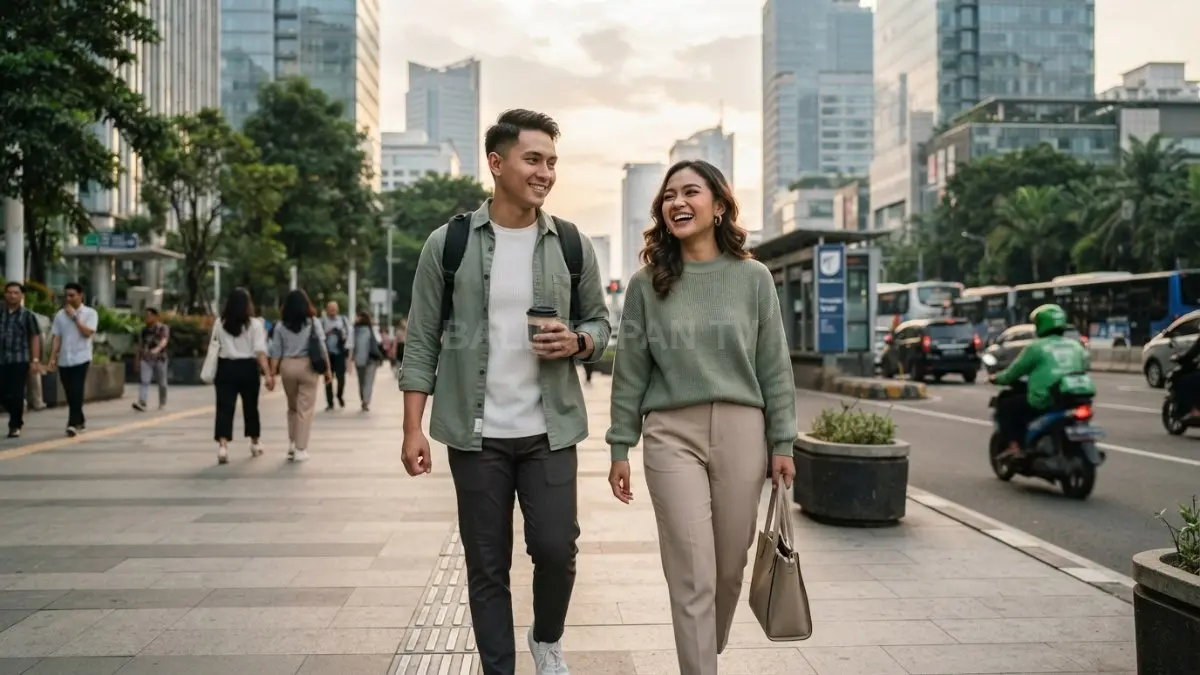 Anak muda memakai outfit sage green dengan kombinasi warna netral untuk gaya modern. (BTV/AI)