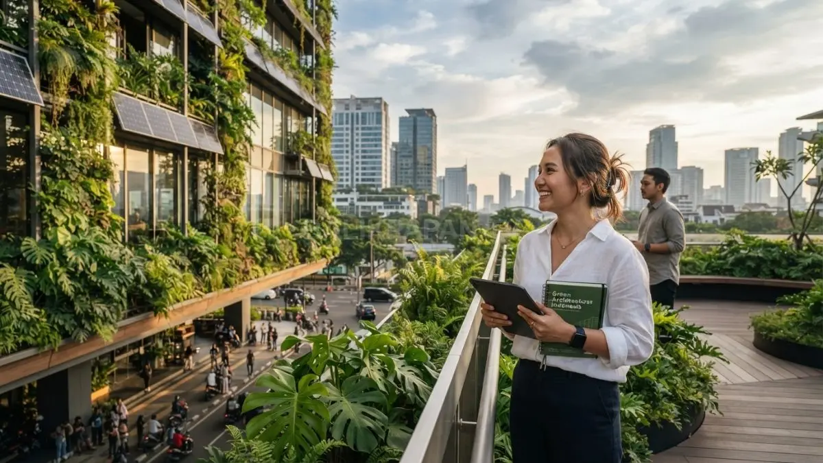 Arsitektur hijau menghadirkan bangunan modern yang selaras dengan lingkungan dan hemat energi. (BTV/AI)