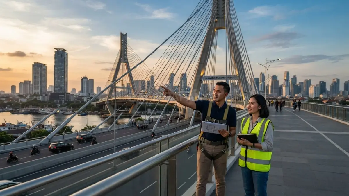 Arsitektur jembatan memadukan teknologi, keamanan, fungsi, dan estetika untuk menghubungkan wilayah secara efisien dan indah (BTV/AI).