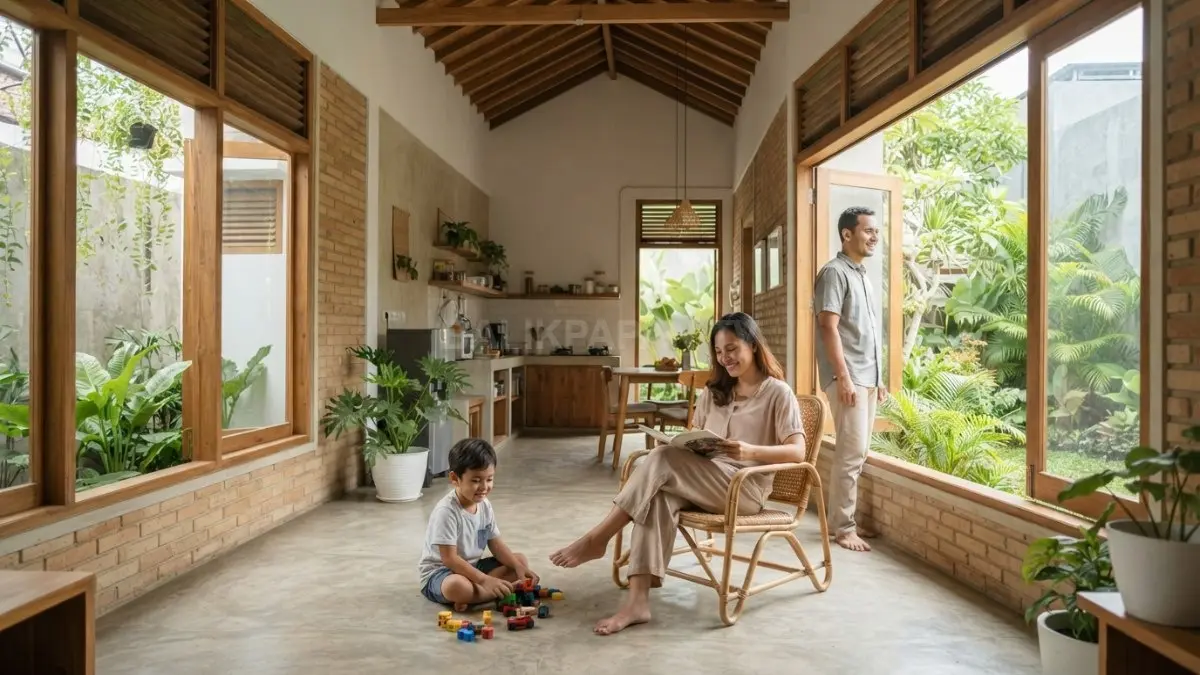 Bentuk rumah sederhana membantu mengurangi penyerapan panas sehingga suhu ruangan tetap nyaman secara alami efisien (BTV/AI)