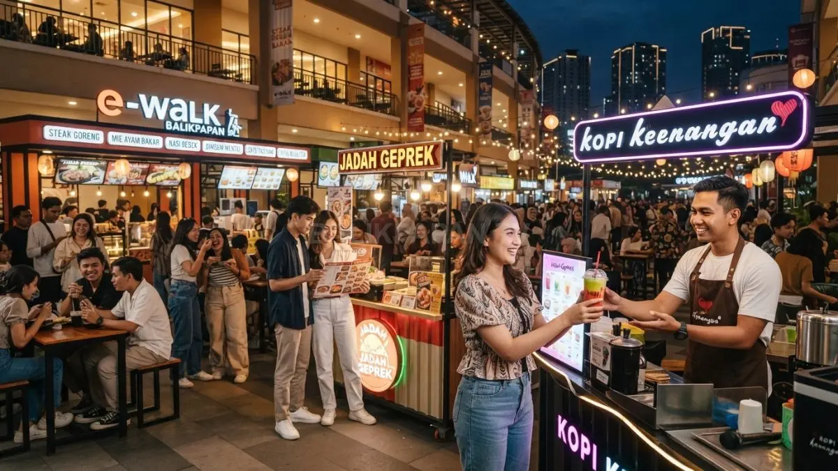 Beragam tenant makanan dan minuman menawarkan kuliner kekinian di Festival Kuliner e-Walk. (BTV/AI)