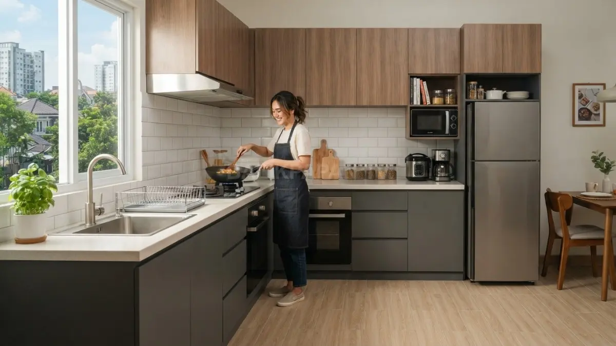 Dapur Bentuk Letter L: Solusi Minimalis yang Bikin Ruangan Terlihat Luas, Rapi, Fungsional, Modern, Nyaman, Praktis, dan Mudah Dirawat Setiap Hari (BTV/AI)