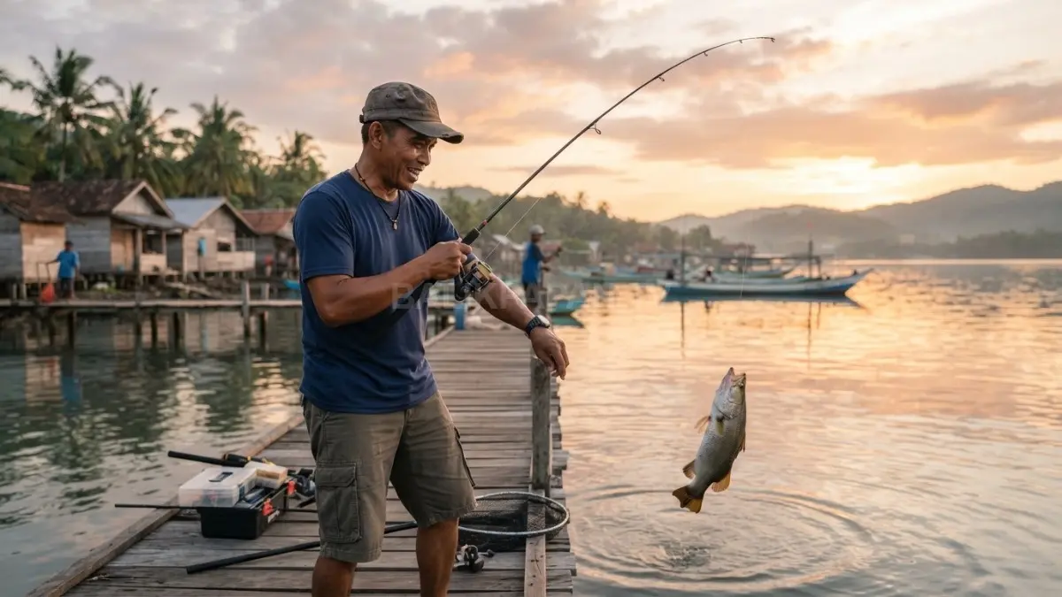 Datang pada pagi atau sore hari meningkatkan peluang strike karena ikan lebih aktif mencari makan. (BTV/AI)