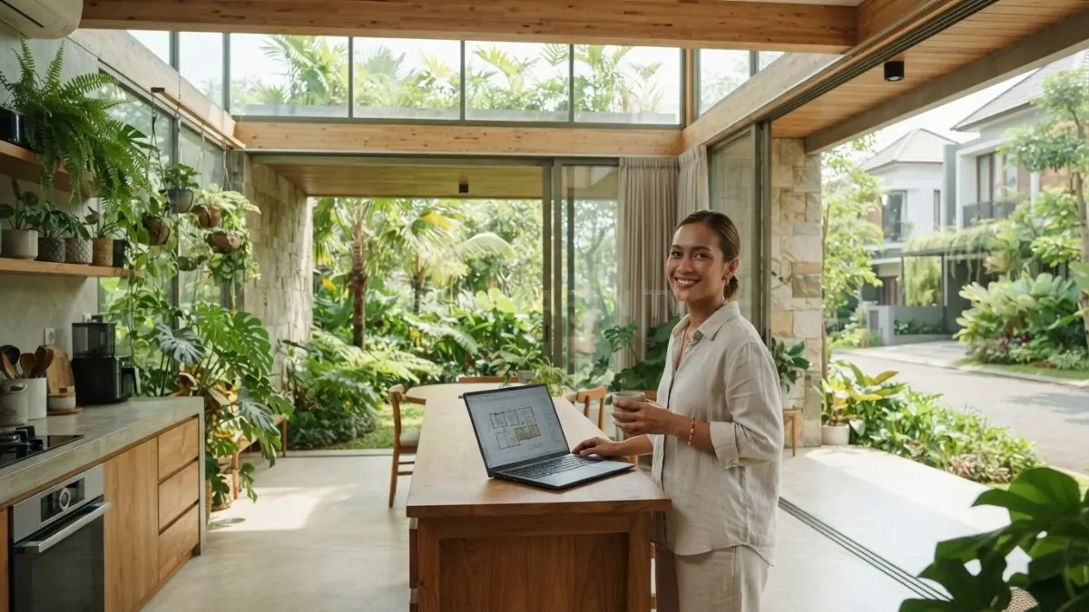 Desain arsitektur green house menghadirkan keseimbangan antara efisiensi energi, estetika, dan kelestarian lingkungan. (BTV/AI)