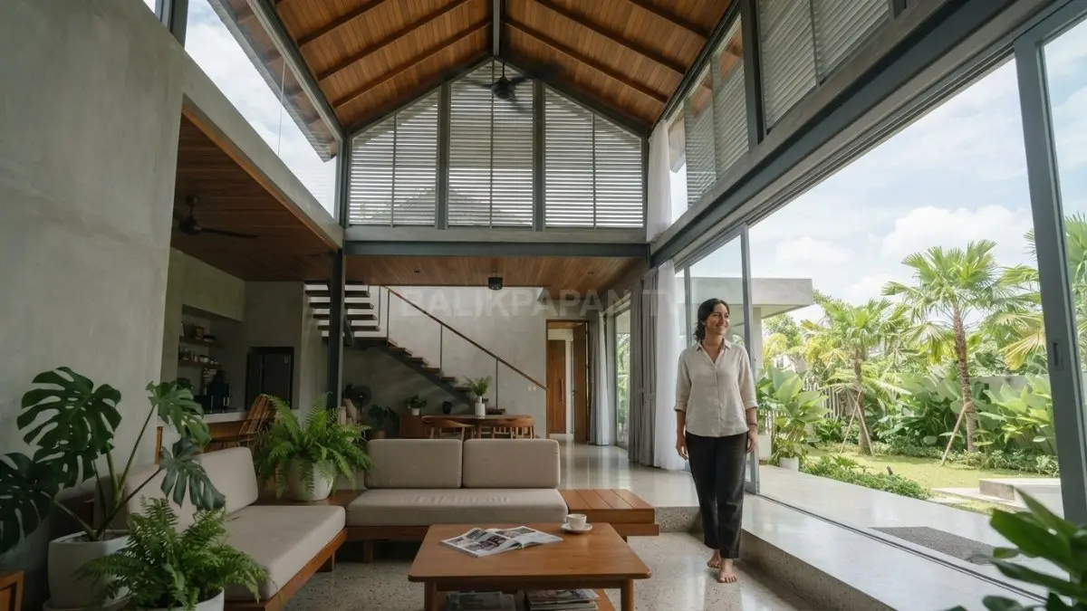 Desain langit-langit tinggi membantu rumah di Balikpapan tetap sejuk melalui ventilasi alami dan pencahayaan optimal (BTV/AI)