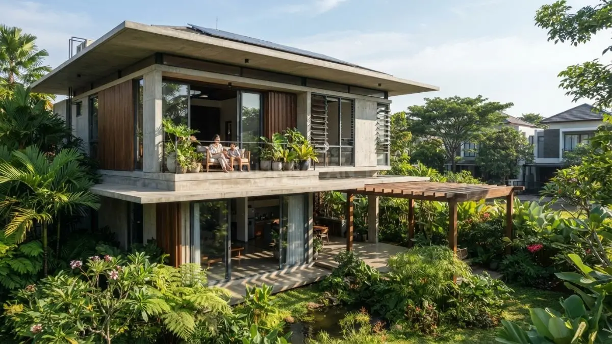 Desain rumah hemat energi tropis memanfaatkan ventilasi alami kanopi dan vegetasi untuk meningkatkan kenyamanan penghuni (BTV/AI)
