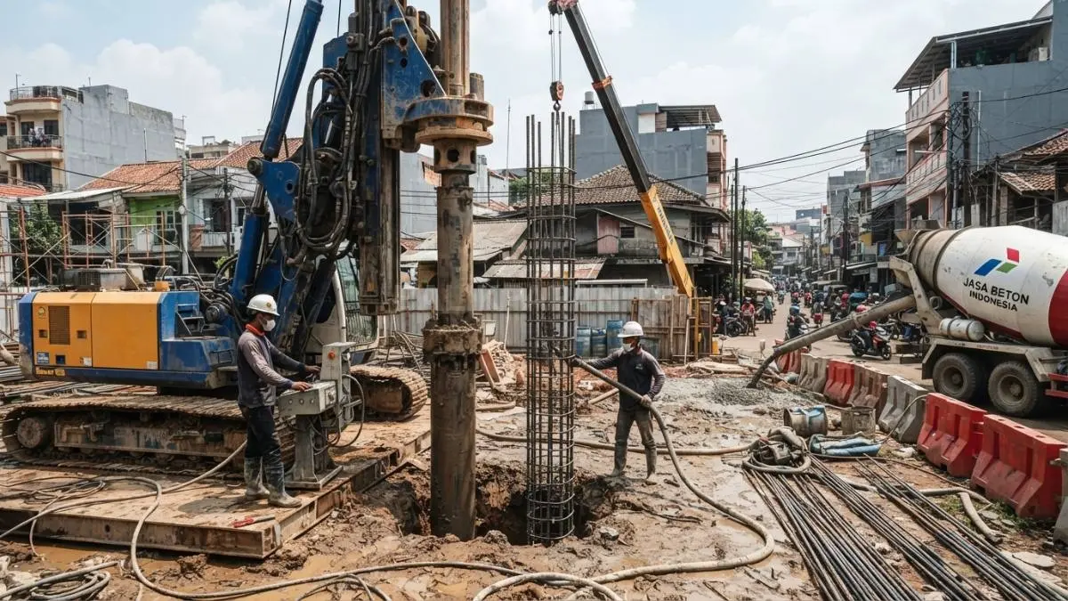 Fondasi bore pile ideal untuk lahan padat karena minim getaran serta menjaga stabilitas bangunan (BTV/AI)