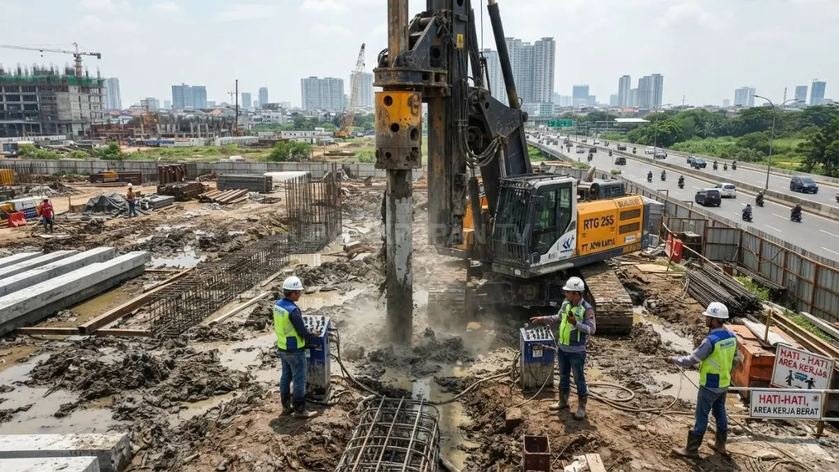 Fondasi tiang pancang menopang bangunan pada tanah lunak hingga lapisan keras demi kestabilan maksimal sepanjang waktu (BTV/AI)
