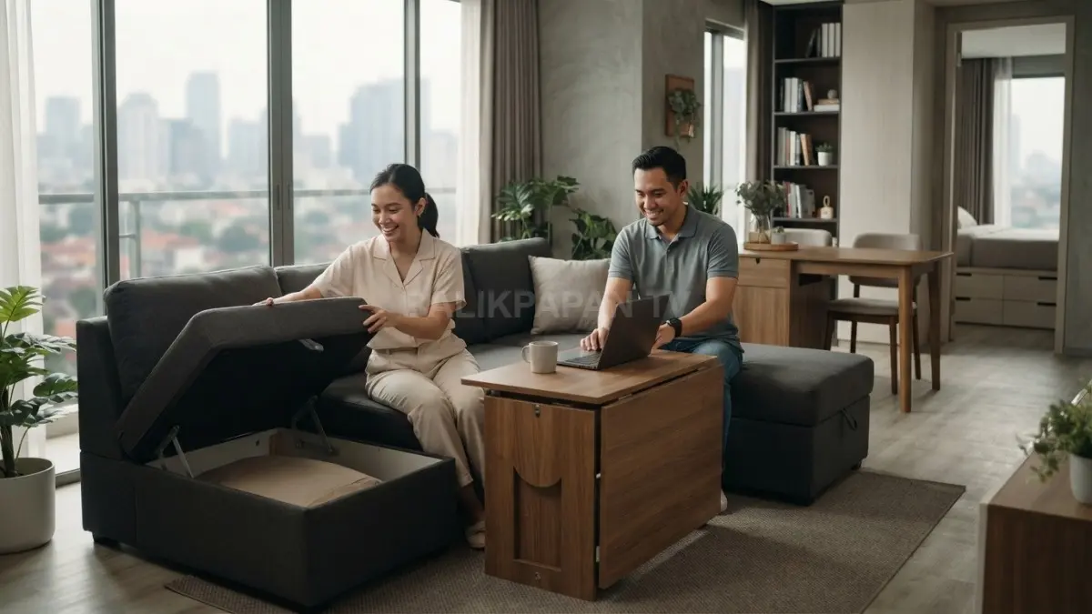 Furnitur multifungsi menjadi solusi cerdas untuk membuat rumah mungil terasa lebih luas, rapi, dan tetap elegan. (BTV/AI)