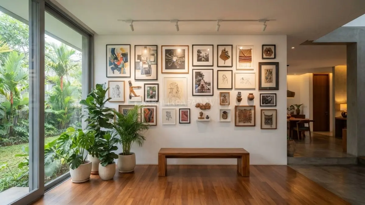 Galeri karya di area depan rumah menghadirkan identitas personal sekaligus mempercantik tampilan interior hunian. (BTV/Ai)