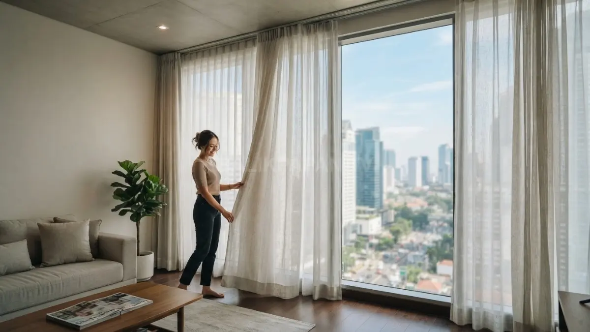 Gorden tipis berwarna netral membantu memaksimalkan cahaya alami, membuat ruangan terasa lebih terang, luas, dan elegan tanpa renovasi besar. (BTV/AI)