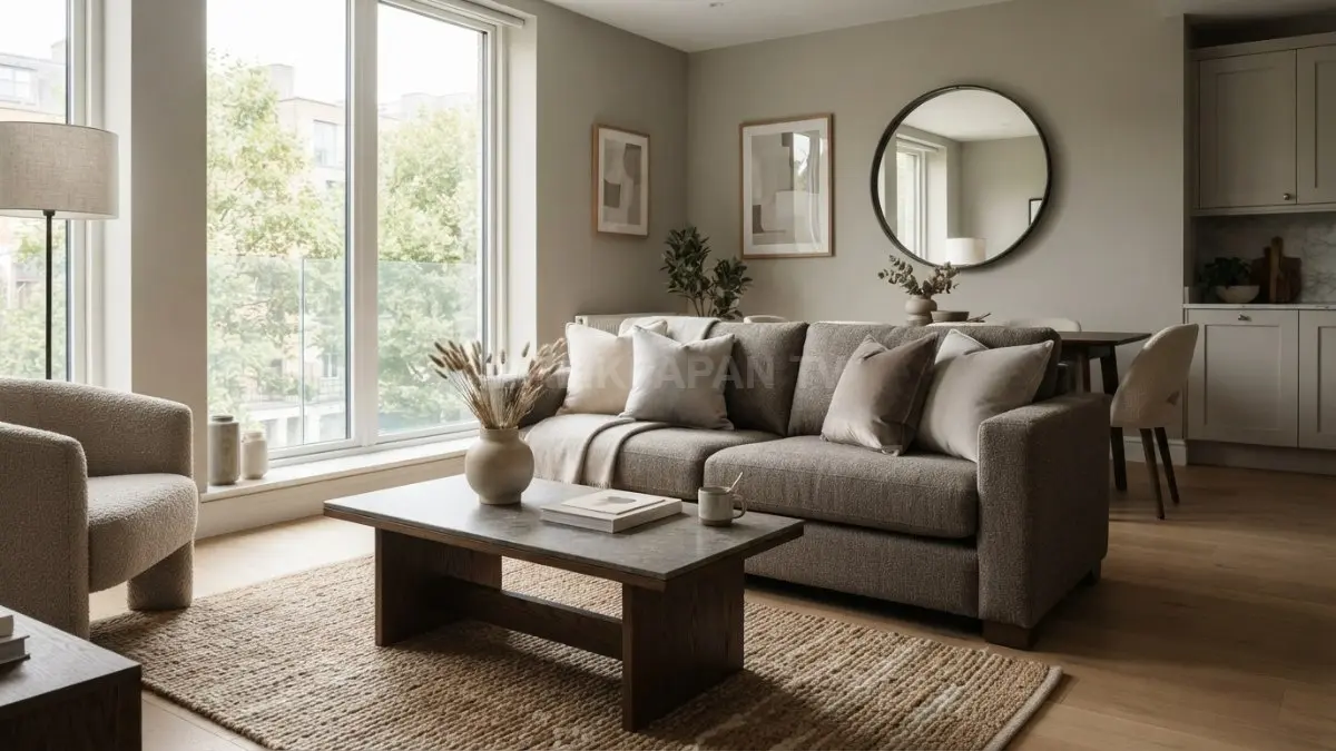 Greige memadukan abu-abu dan beige, menghadirkan suasana modern yang hangat serta fleksibel untuk interior minimalis. (BTV/AI)
