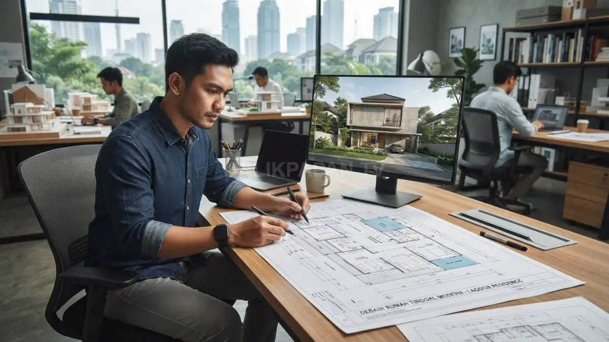 Ilustrasi denah arsitektur rumah modern lengkap dengan visualisasi 3D untuk inspirasi perencanaan hunian ideal (BTV/AI)