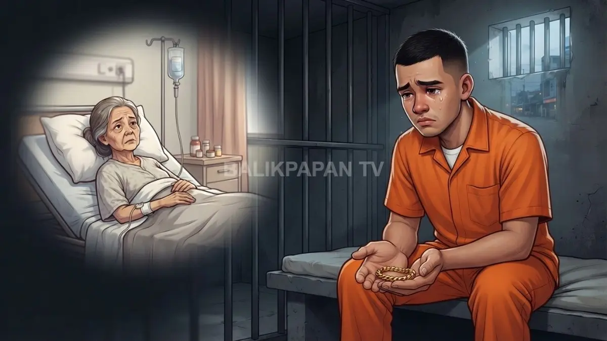 Ilustrasi pemuda mencuri gelang emas senilai Rp80 juta kemudian divonis penjara satu tahun di Balikpapan (BTV/AI)
