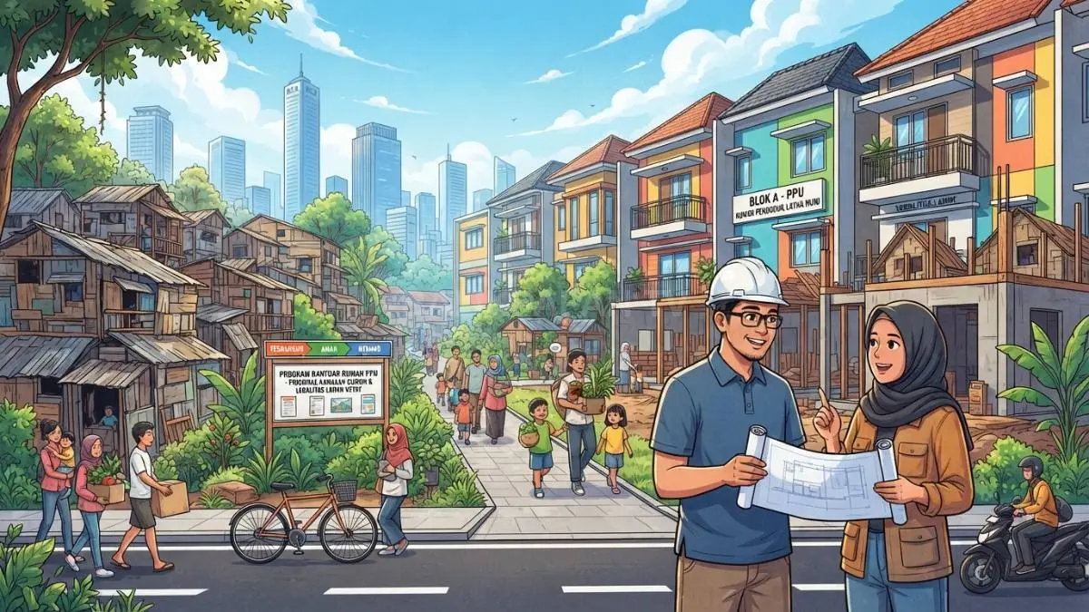 Ilustrasi program bantuan rumah PPU memprioritaskan kawasan kumuh dengan persyaratan legalitas lahan yang lebih ketat (BTV/AI)