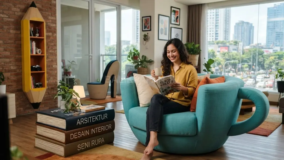 Inspirasi dekorasi rumah menggunakan perabot unik menciptakan suasana estetik, menyenangkan, serta tetap nyaman digunakan sehari-hari. (BTV/AI)