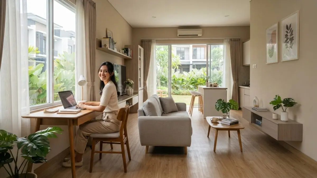 Interior minimalis dengan pencahayaan alami yang membuat rumah terasa lebih luas. (BTV/AI)