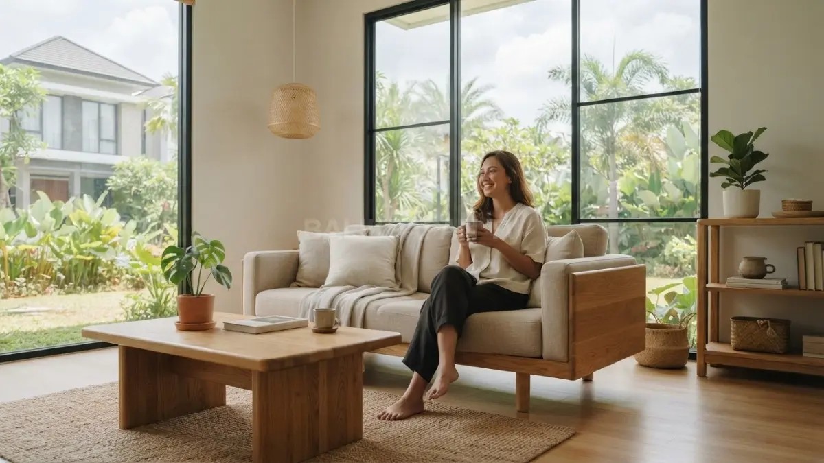 Interior rumah bergaya Japandi dengan pencahayaan alami menghadirkan suasana hangat nyaman setiap hari selalu (BTV/AI)