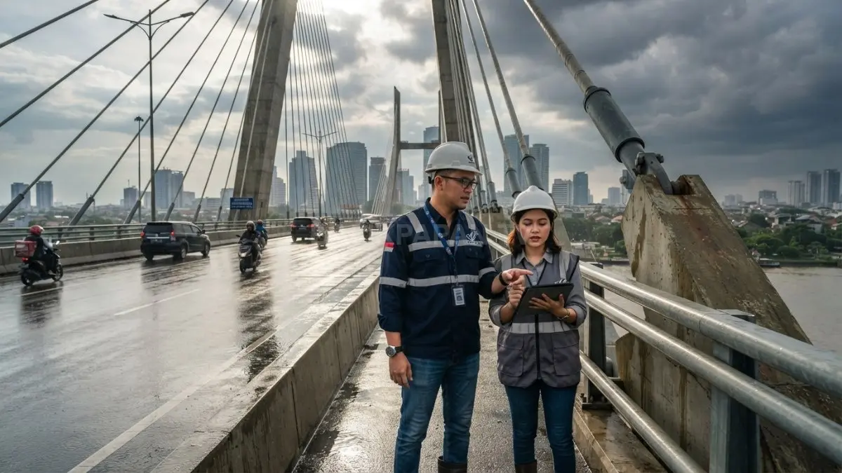 Jembatan dirancang tahan panas, hujan, angin, dan kelembapan agar tetap aman digunakan bertahun-tahun lamanya (BTV/AI).
